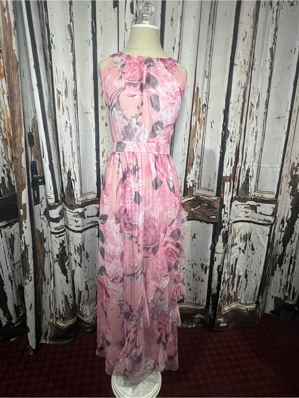 Bridal Inspired Pink Floral Halter Maxi Dress